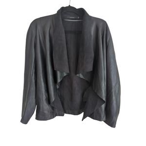 Tahari Black Vegan Leather/Suede Drape Jacket - Size M